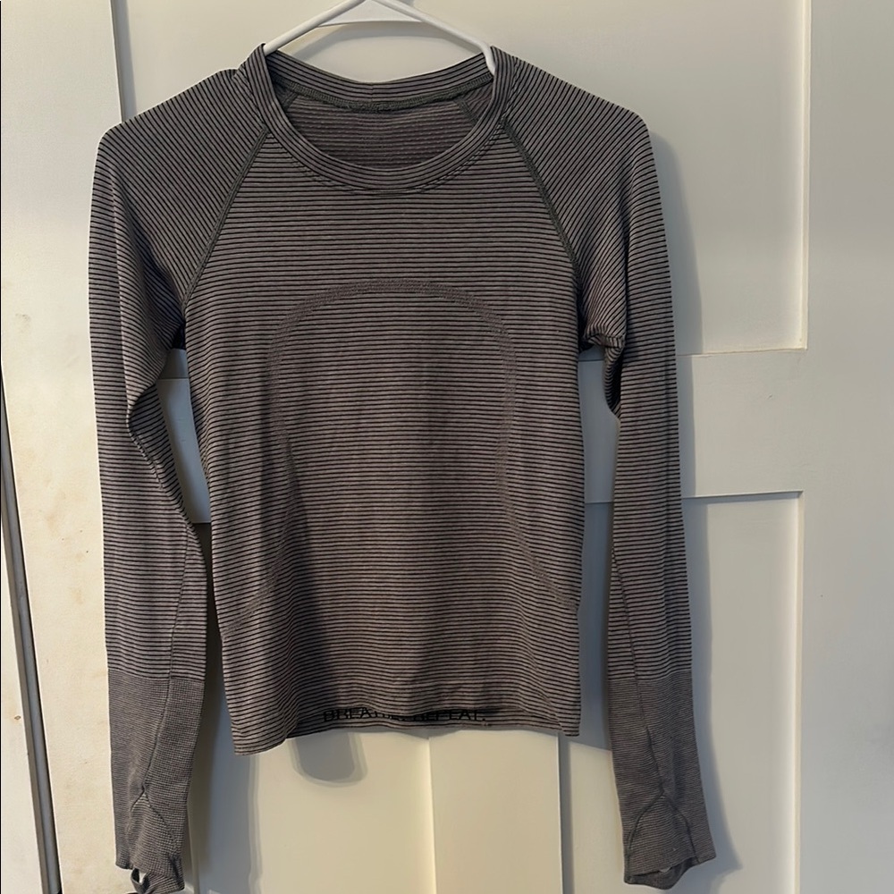 Lululemon Striped Gray Long Sleeve Top